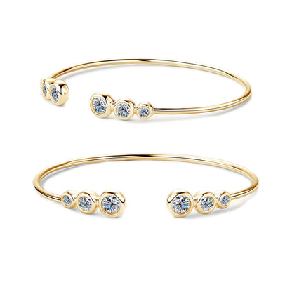 Bezel-Set Moissanite Open Cuff Bracelet in 925 Sterling Silver
