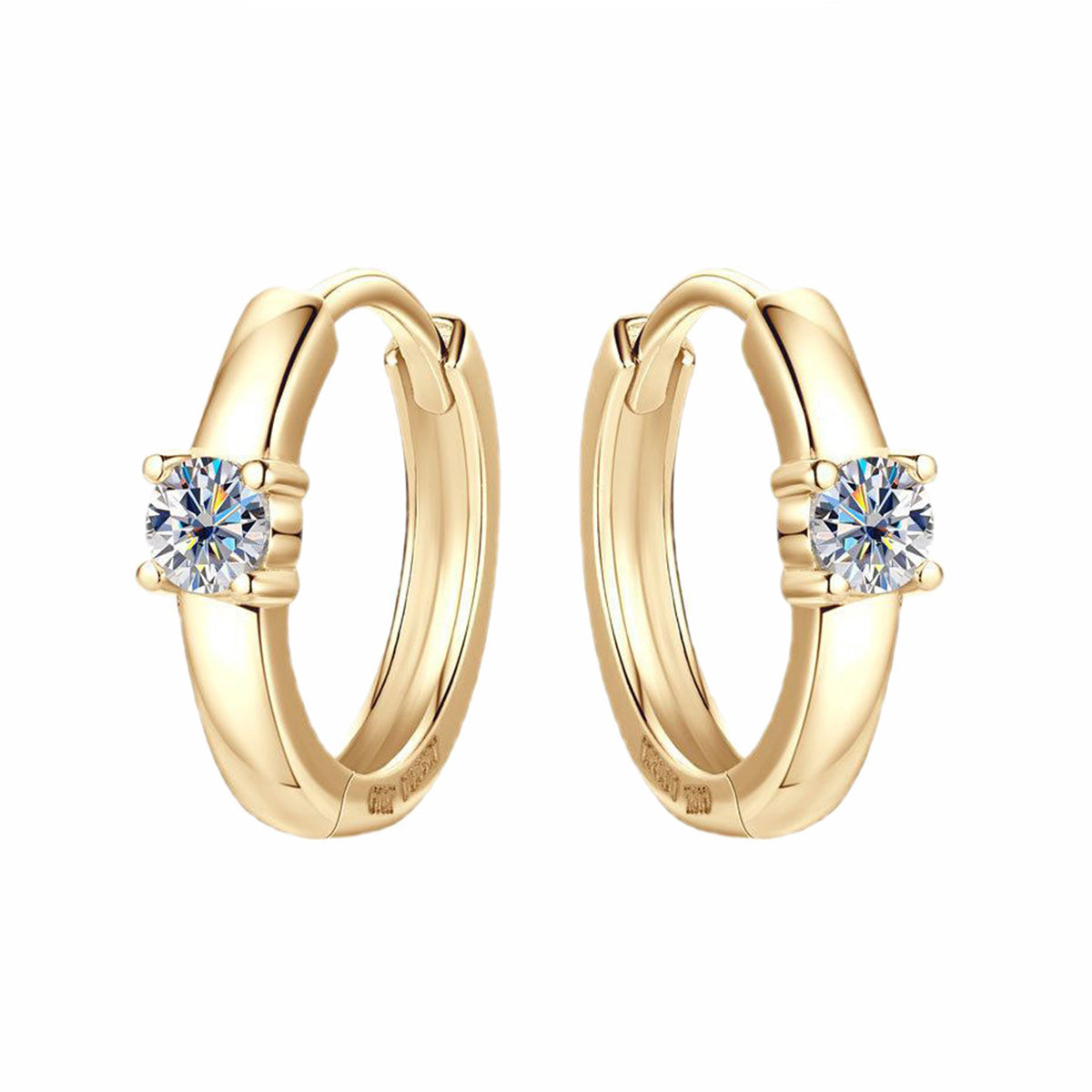 10K Solid Gold Hoop Earrings Moissanite Huggie Earrings For Daily Rituals | GRA Certified
