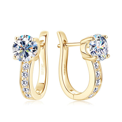 Chic Micro-Pave Moissanite Hoop Earrings - S925 Sterling Silver Niche Design Solitaire Ear Buckles for Women