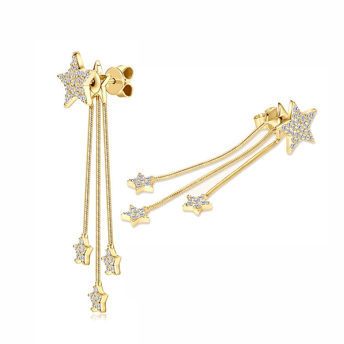 Stellar Shooting Star Drops Earrings 925 Sterling Silver Pavé Moissanite For Women