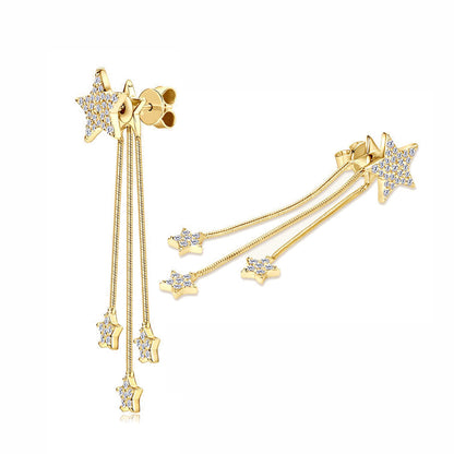 Stellar Shooting Star Drops Earrings 925 Sterling Silver Pavé Moissanite For Women