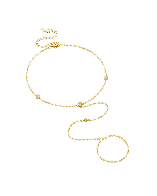 Chic Boho Beach S925 Sterling Silver Minimalist Gold Bead & Zircon Toe Anklet Chain