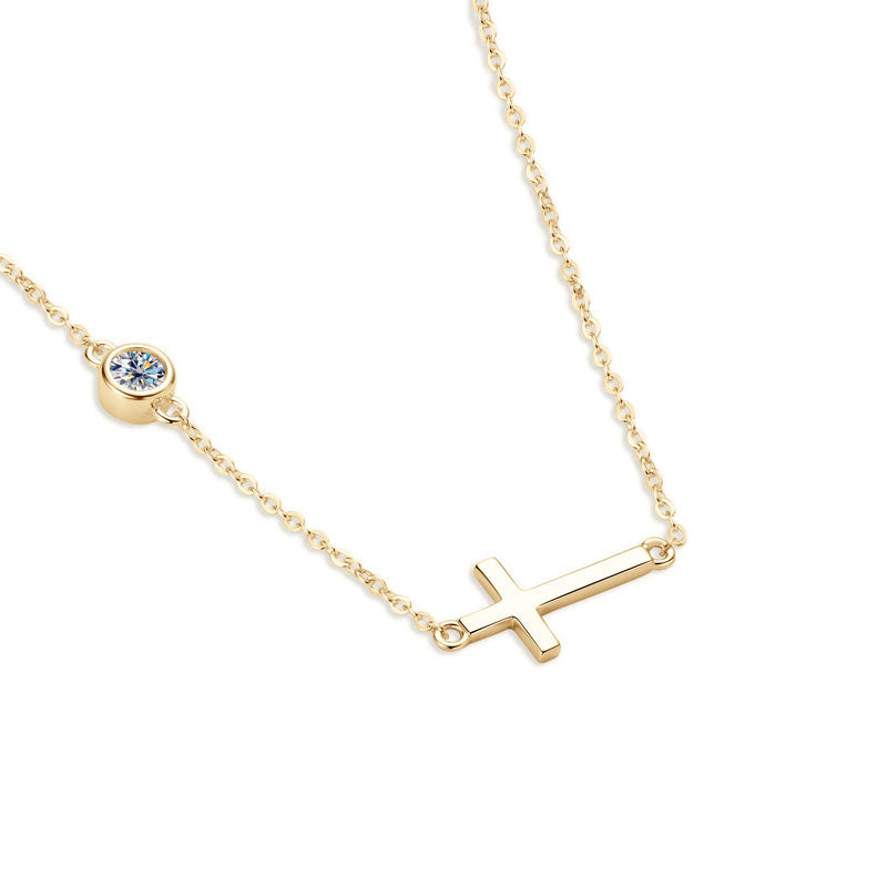 Sideways Cross Moissanite Necklace