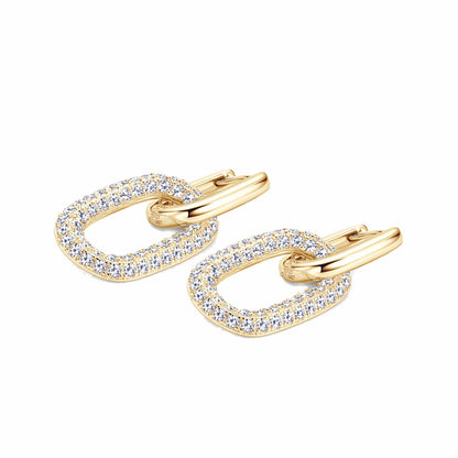 Radiant Oval Drop Pavé Moissanite Link Earrings 925 Sterling Silver Hand-set Moissanite