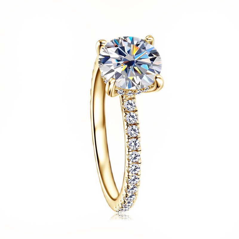 Hidden Halo Moissanite Ring with Pavé Band in 925 Sterling Silver