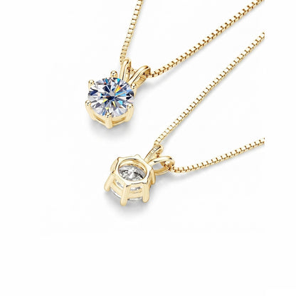 Classic Six-Prong Moissanite Solitaire Necklace - S925 Sterling Silver Brilliant Cut Pendant for Women