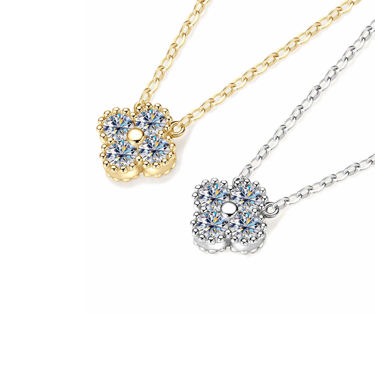Four-Leaf Clover S925 Sterling Silver Moissanite Pendant Necklace
