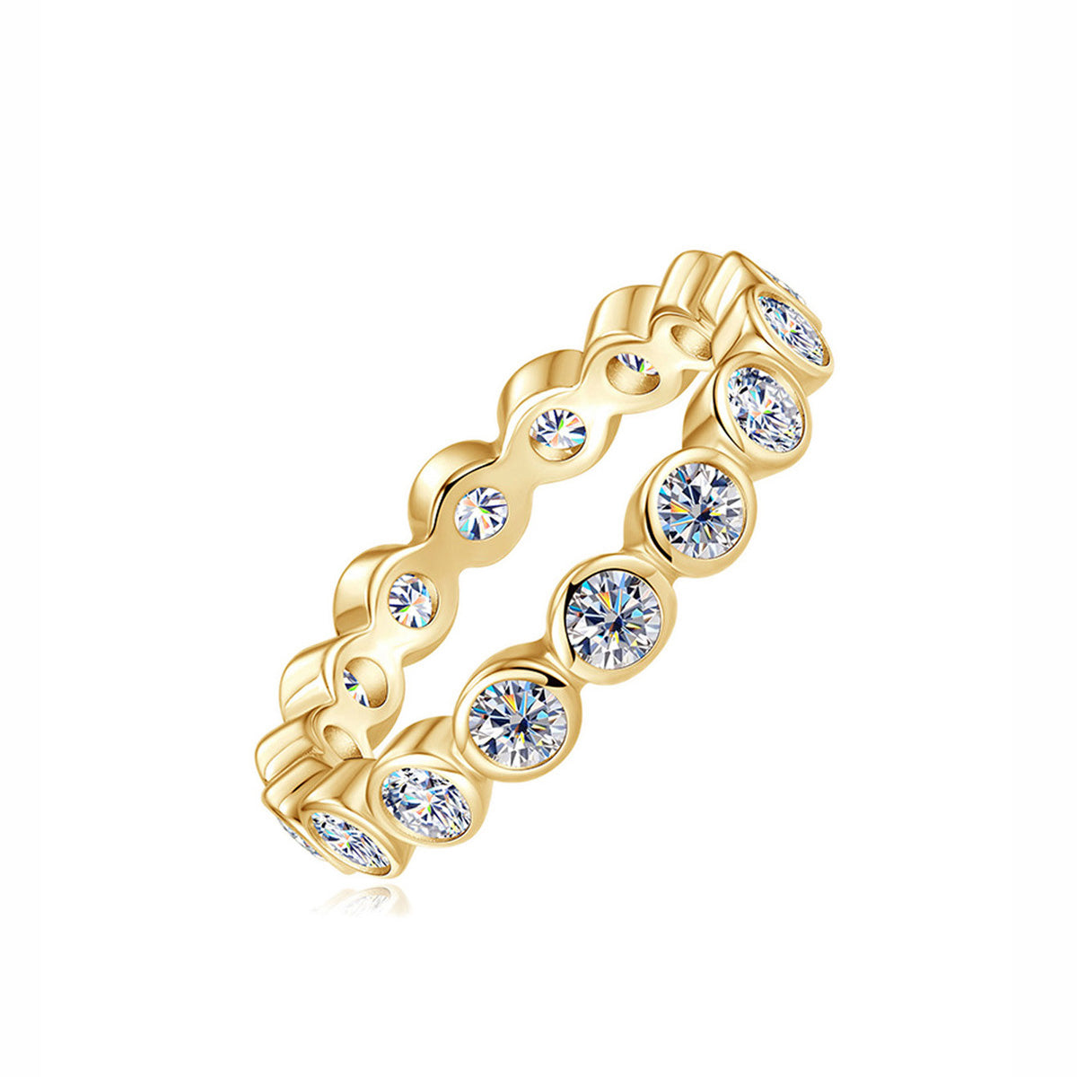 Minimalist Bubble Stackable Band Bezel Sterling Silver Ring | Hand-set Moissanite