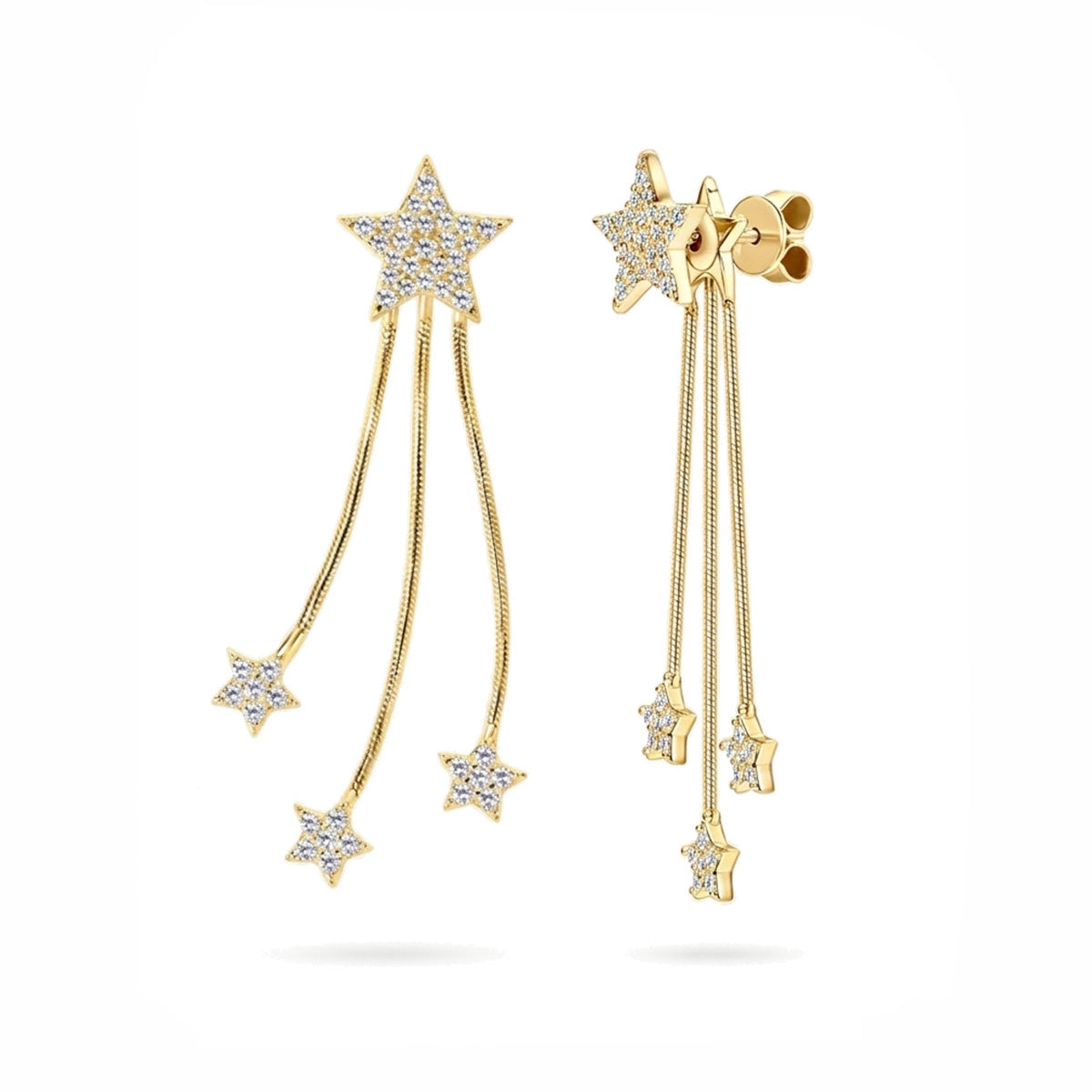 Stellar Shooting Star Drops Earrings 925 Sterling Silver Pavé Moissanite For Women