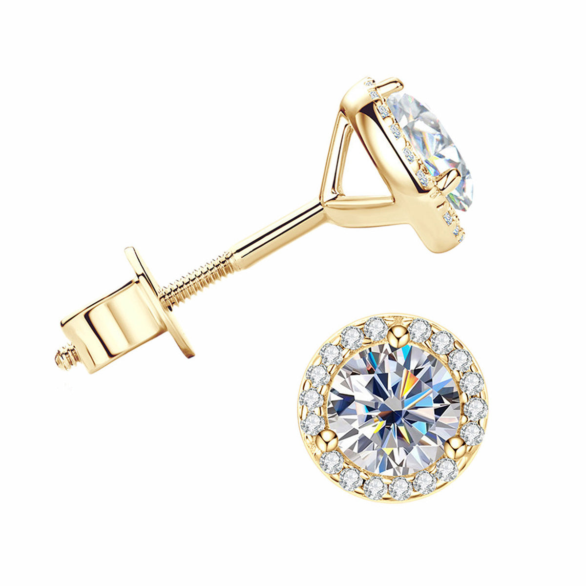 Classic Pave Halo Moissanite Stud Earrings - Minimalist 10K Gold Elegant Fine Jewelry | GRA Certified