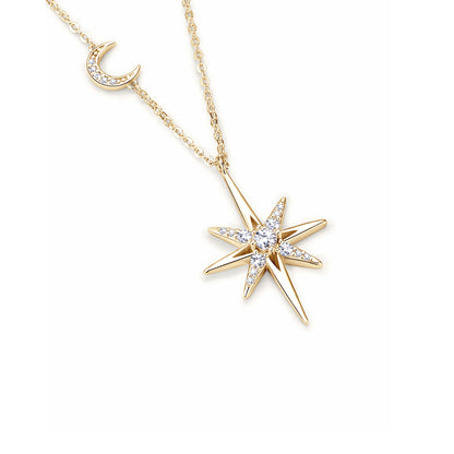 Celestial North Star & Moon Moissanite Necklace - Sparkling S925 Sterling Silver Starburst Pendant Jewelry for Women