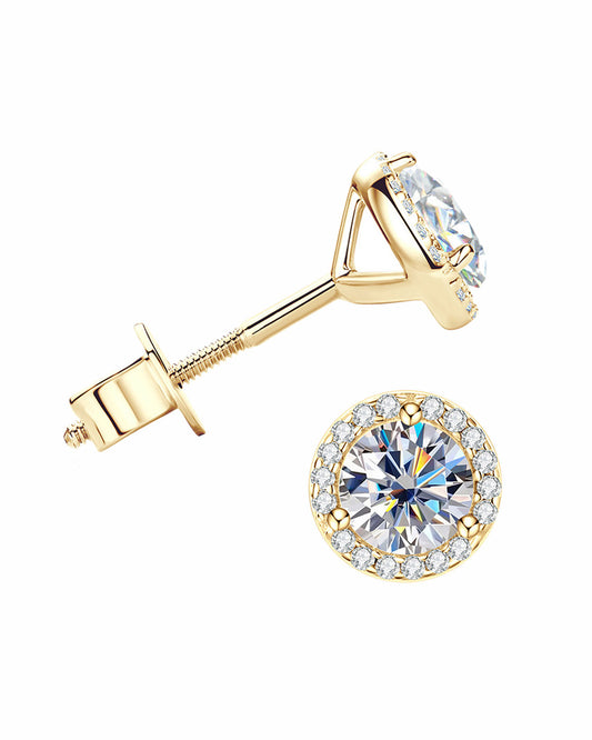 Classic Pave Halo Moissanite Stud Earrings - Minimalist 10K Gold Elegant Fine Jewelry | GRA Certified