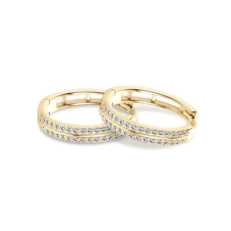Classic Double Row Moissanite Hoop Silver Earrings