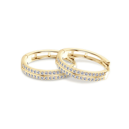 Classic Double Row Moissanite Hoop Silver Earrings
