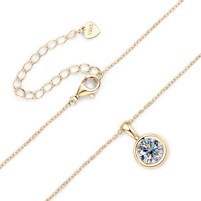Minimalist Round Bezel Moissanite Solitaire Pendant Silver Necklace