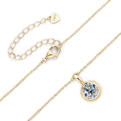 Minimalist Round Bezel Moissanite Solitaire Pendant Silver Necklace