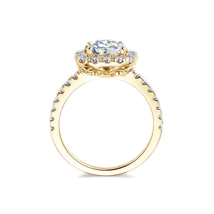 Cushion Halo Moissanite Ring with Pavé Band in 925 Sterling Silver