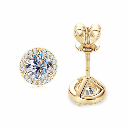 Classic Pave Halo Moissanite Stud Earrings - Minimalist 10K Gold Elegant Fine Jewelry | GRA Certified
