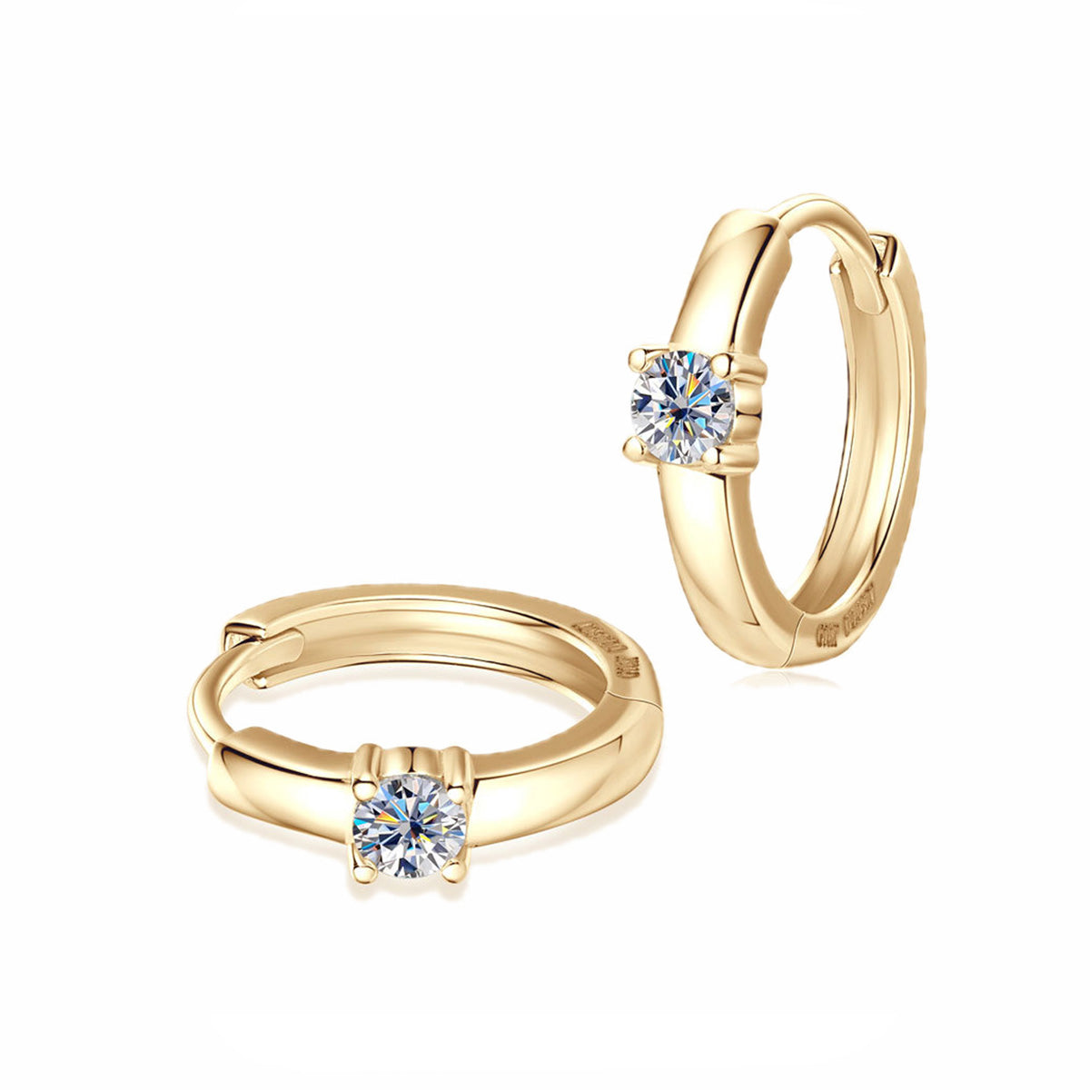 10K Solid Gold Hoop Earrings Moissanite Huggie Earrings For Daily Rituals | GRA Certified
