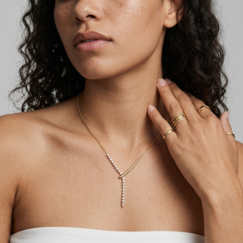 AMOUVA Geometric Moissanite Lariat Necklace