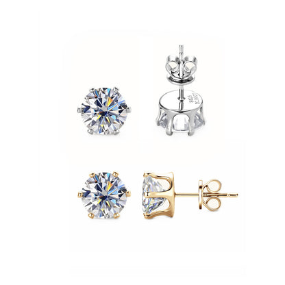 Minimalist 6-Prong Moissanite Studs - Sleek S925 Silver Everyday Fine Jewelry