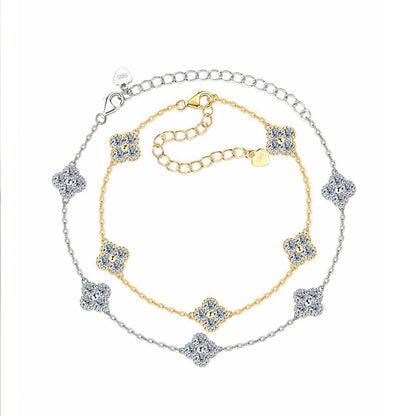 Elegant Four-Leaf Clover Moissanite Bracelet - S925 Sterling Silver Niche Design Fine Jewelry