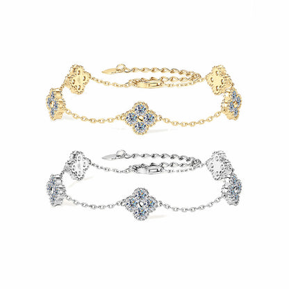 Elegant Four-Leaf Clover Moissanite Bracelet - S925 Sterling Silver Niche Design Fine Jewelry
