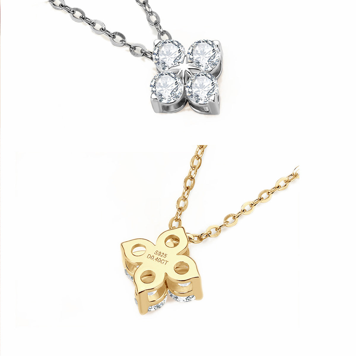 S925 Sterling Silver Four-Leaf Clover Pendant Necklace for Women Sparkly Moissanite Stone