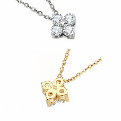 S925 Sterling Silver Four-Leaf Clover Pendant Necklace for Women Sparkly Moissanite Stone