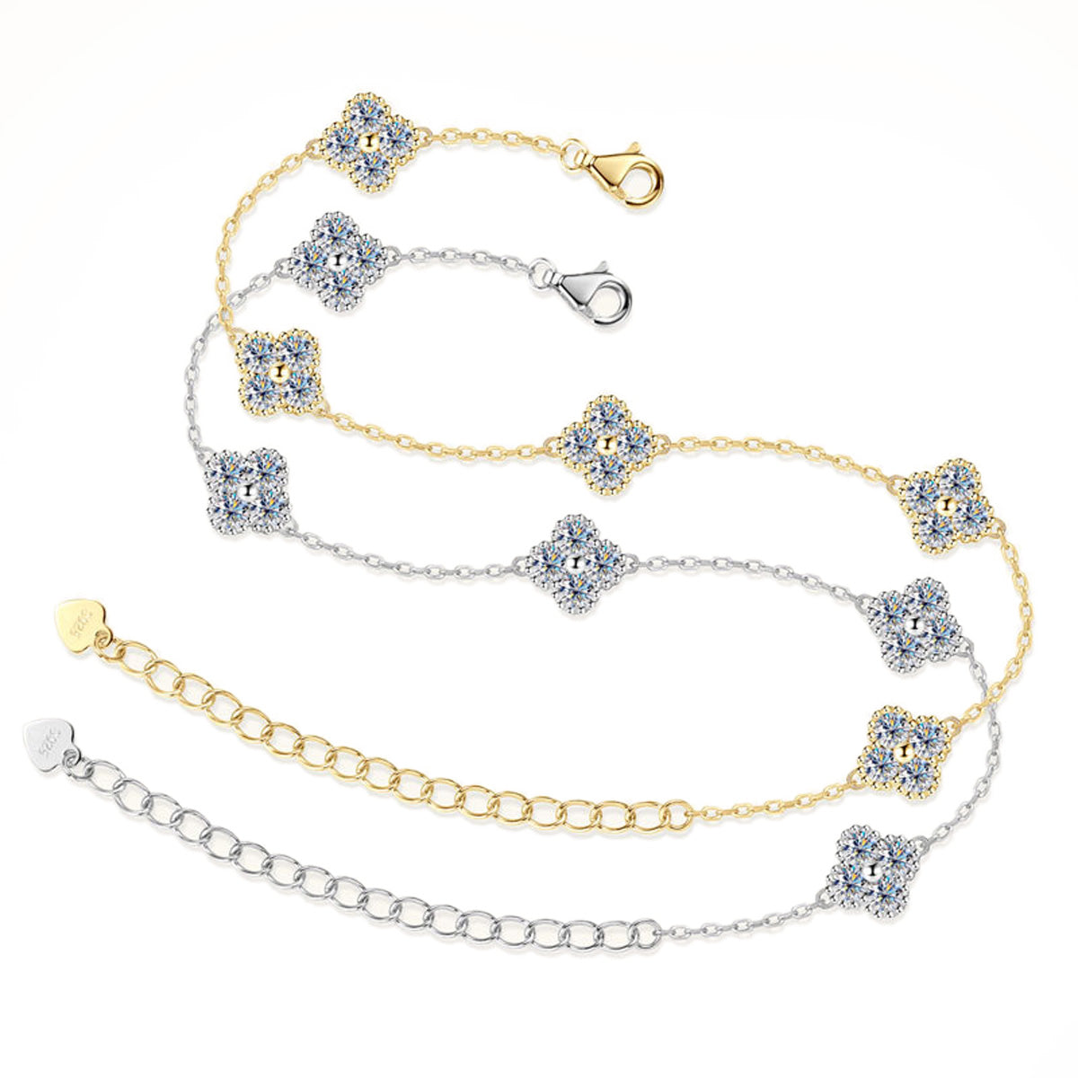 Elegant Four-Leaf Clover Moissanite Bracelet - S925 Sterling Silver Niche Design Fine Jewelry