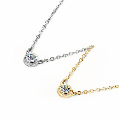 Timeless Round Solitaire Moissanite Necklace - S925 Sterling Silver Minimalist Daily Essential Fine Jewelry