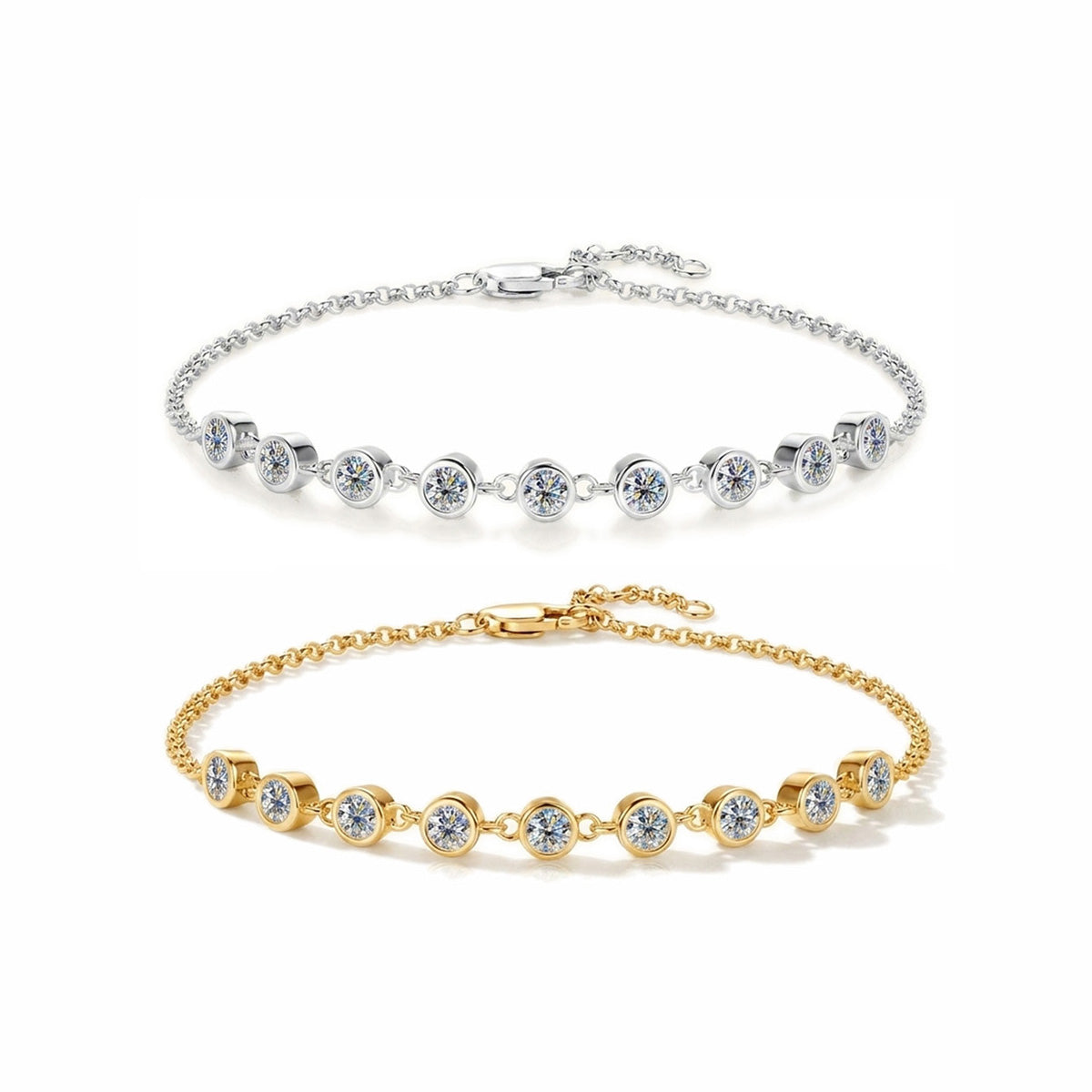 Elegant Bezel-Set Moissanite Station Bracelet - S925 Sterling Silver Quiet Luxury Fine Jewelry