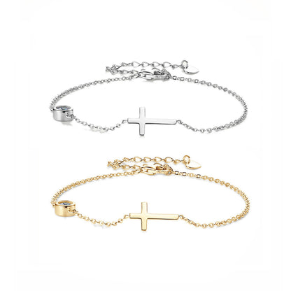 Delicate Cross Moissanite Chain Bracelet 925 Sterling Silver Jewelry