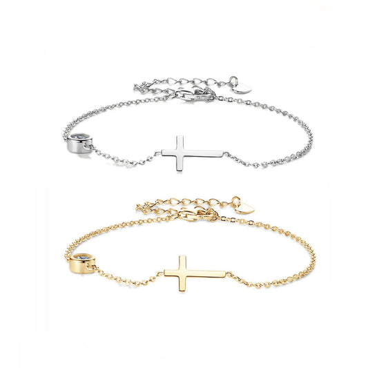 Delicate Cross Moissanite Chain Bracelet 925 Sterling Silver Jewelry