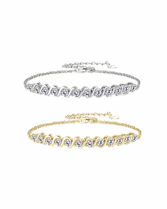 Sleek Rectangular Link Moissanite Bracelet - Polished 925 Silver Fine Jewelry