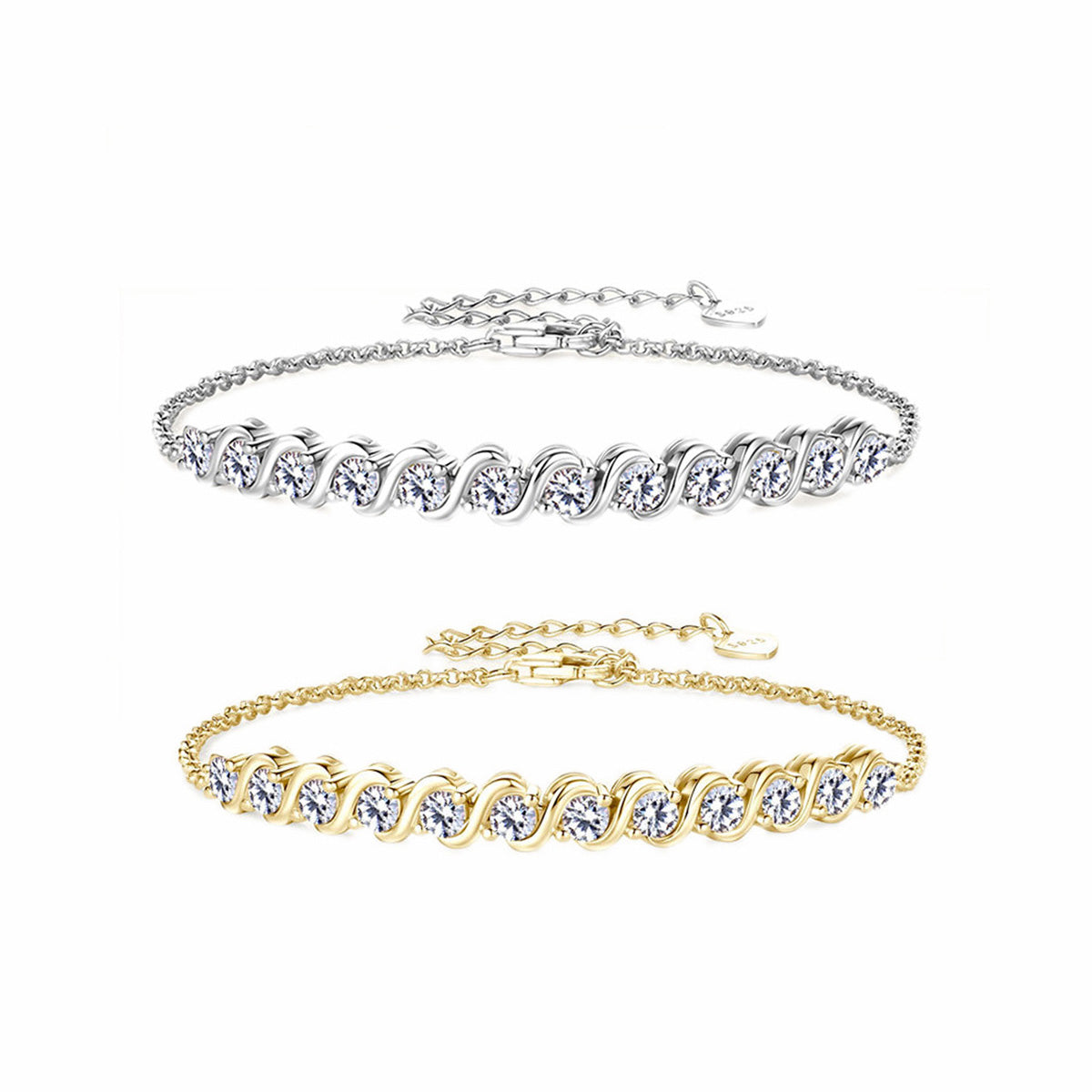Sleek Rectangular Link Moissanite Bracelet - Polished 925 Silver Fine Jewelry