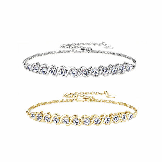 Sleek Rectangular Link Moissanite Bracelet - Polished 925 Silver Fine Jewelry