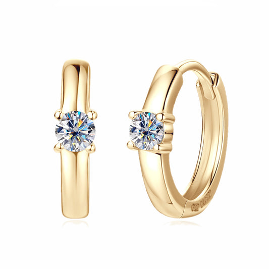 10K Solid Gold Hoop Earrings Moissanite Huggie Earrings For Daily Rituals | GRA Certified