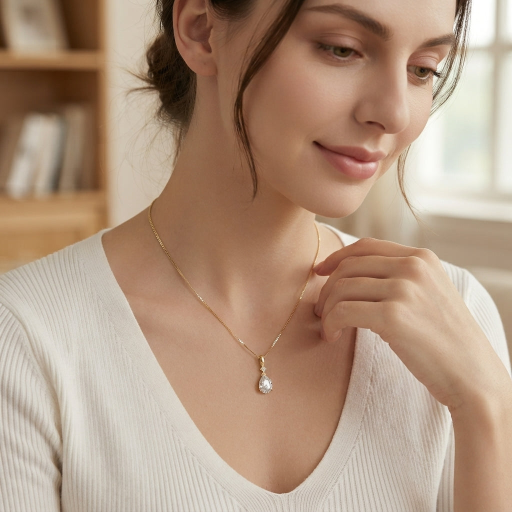 Dazzling Pear Moissanite Solitaire Necklace