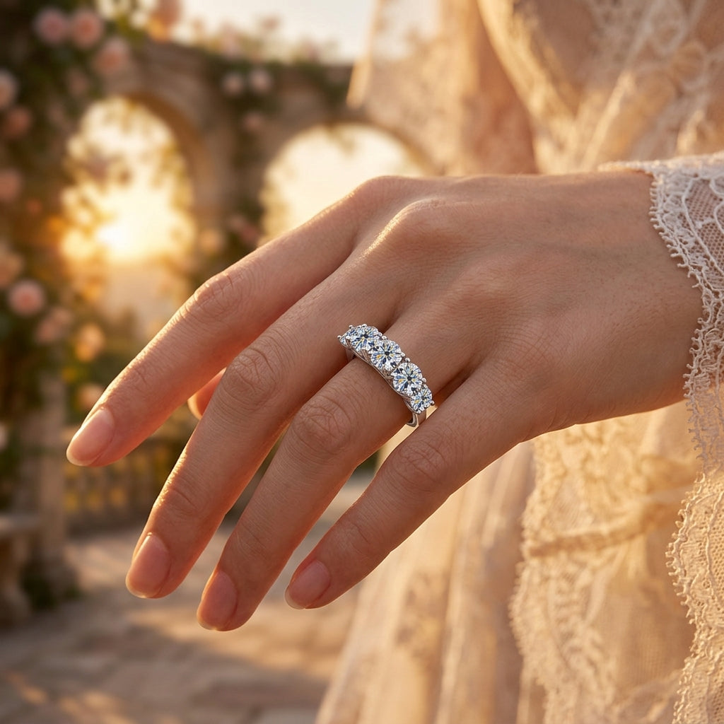 Brilliant 3.6ct Five-Stone Moissanite Eternity Ring