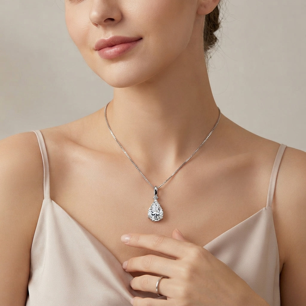 Dazzling Pear Moissanite Solitaire Necklace