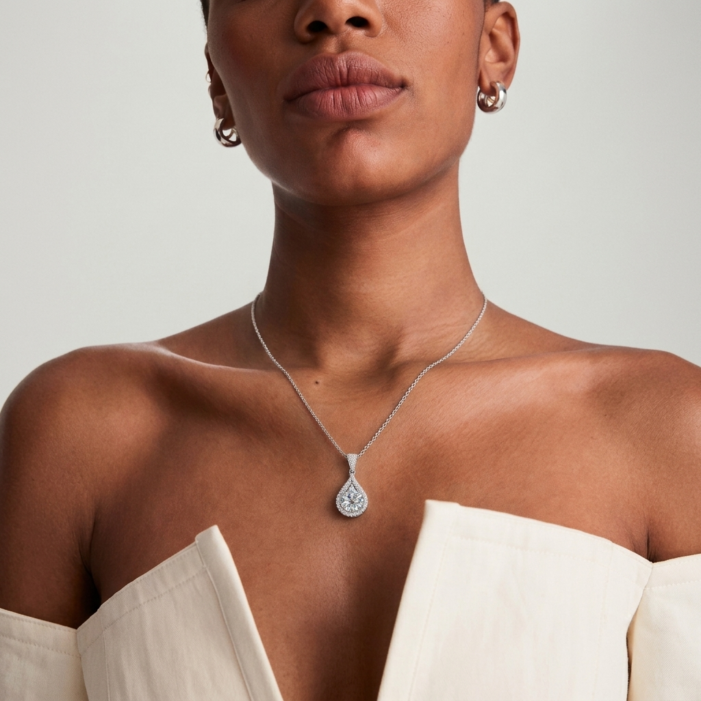Colored Mermaid Tears Teardrop Halo Necklace