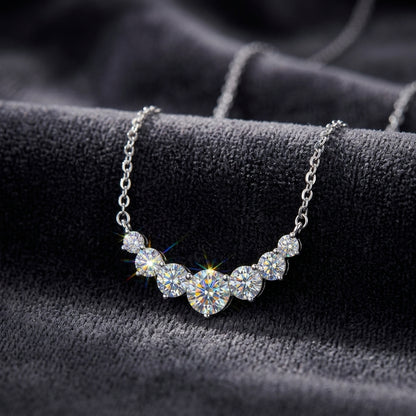 Graduated Moissanite Curved Smile Necklace Journey Bar Pendant