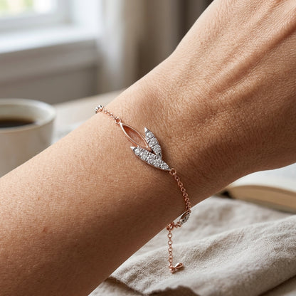 Sparkling Moissanite Willow Leaf Silver Bracelet