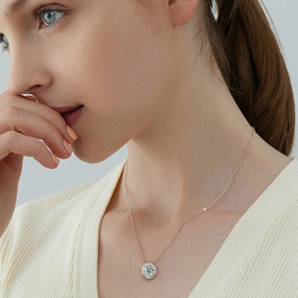 French Bubble Moissanite Necklace - S925 Sterling Silver Sparkling Solitaire Pendant