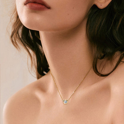 Timeless Round Solitaire Moissanite Necklace - S925 Sterling Silver Minimalist Daily Essential Fine Jewelry