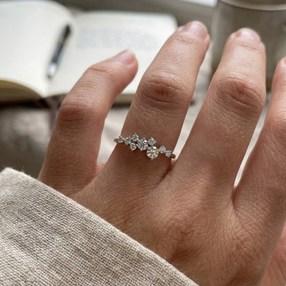 Unique Starry Sky Moissanite Cluster Ring - S925 Sterling Silver Niche Design Fine Jewelry for Women