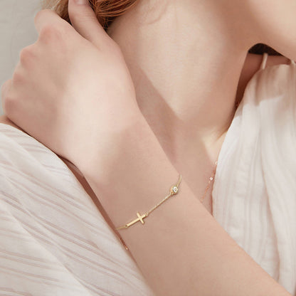 Delicate Cross Moissanite Chain Bracelet 925 Sterling Silver Jewelry