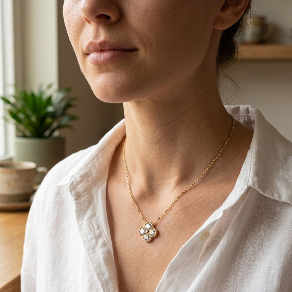 Four-Leaf Clover S925 Sterling Silver Moissanite Pendant Necklace