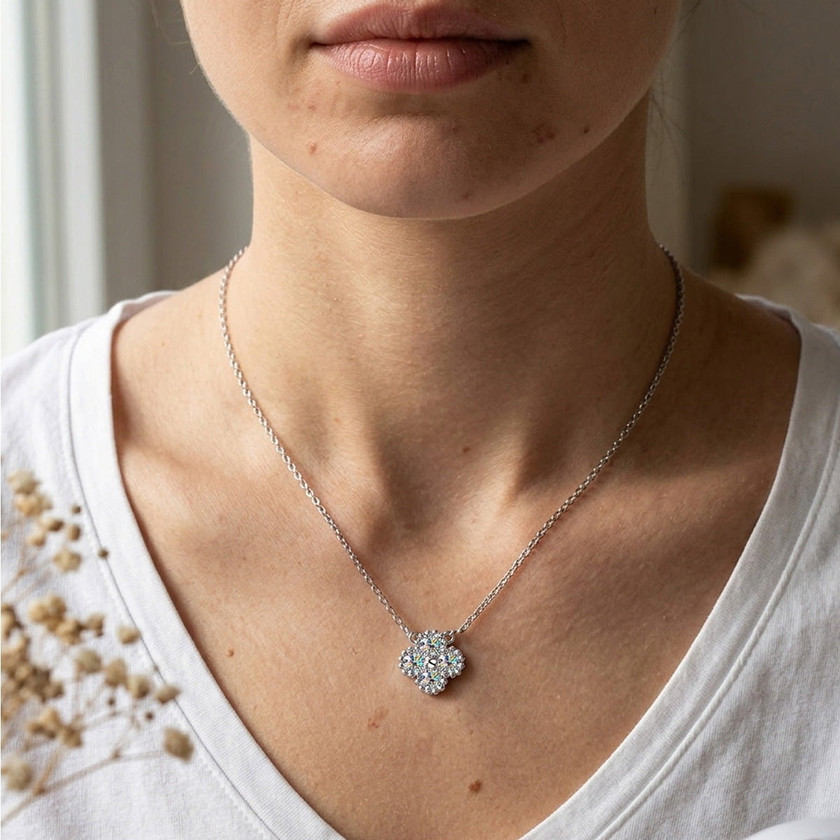 Four-Leaf Clover S925 Sterling Silver Moissanite Pendant Necklace